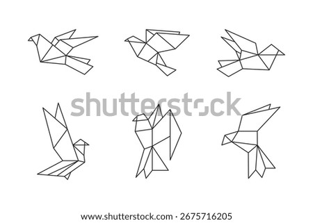 Polygon origami birds set, low poly geometric bird illustration