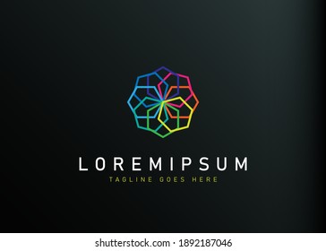 Diseño de logotipo ornamental de polígono. Ilustración vectorial del diseño del icono de color completo del polígono ornamental. Plantilla de diseño de logotipo de línea moderna