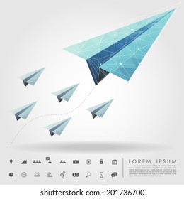 polygon paper plane on leader concept with business icon vector