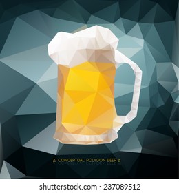 Polygon pattern pint of golden beer with foam with a distorted view