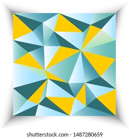 Polygon pattern of yellow and different shades of blue triangles with a gradient