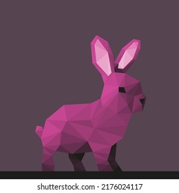 polygon pink rabbit graphic on dark background