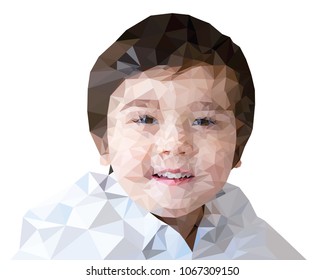 Polygon portrait of Children head shot, Polygon art, Low poly of Kid boy smiling face isolated on white background