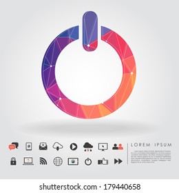 polygon power button symbol with communication icon vector
