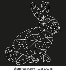 Polygon rabbit, white on black background