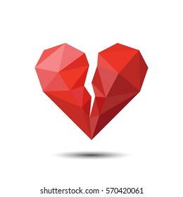 Polygon Red Broken Heart Icon For Valentine's Day.