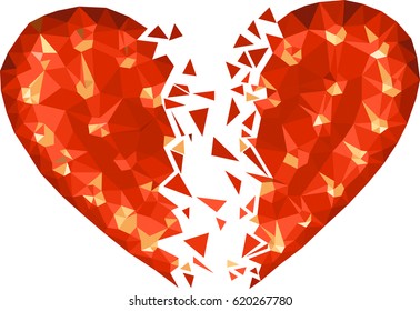 Polygon Red Broken Heart Icon with white diamonds