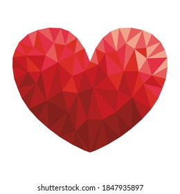 Corazón rojo poligonal en el diseño de ilustraciones vectoriales de estilo diamantífera
