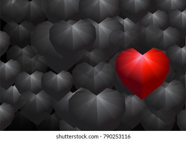 Polygon red heart on black hearts 
