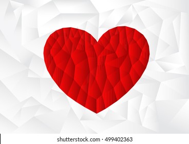 polygon red heart with white background, vector, illustration, copy space for text, valentine day, A4 size, cover paper, landscape