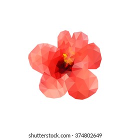 Polygon red hibiscus bud on a white background. Vector art.