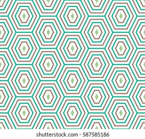 Polygon repeat pattern in teal and brown