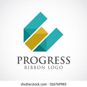 Polygon ribbon of geometric abstract vector and logo design or template progress business icon of company identity symbol concept