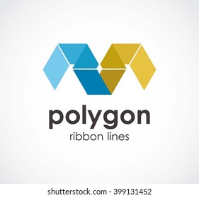 Polygon ribbon of letter m abstract vector and logo design or template lines business icon of company identity symbol concept