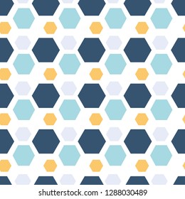 Polygon seamless pattern with different shades of blue and yellow. Vector illustration.