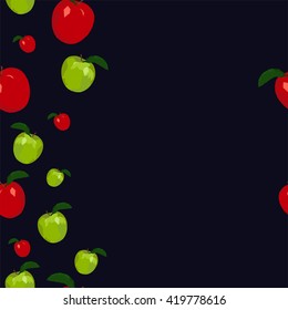 Polygon seamless pattern with vertical direction, vector illustration with colorful apples on the dark-blue background, low poly image perfect for wall paper, cover, card and interior design
