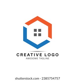 Polygon shape home logo design icon