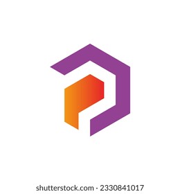 Polygon shape p initial brand logo vector image