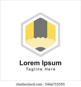 Polygon shape pencil logo design icon