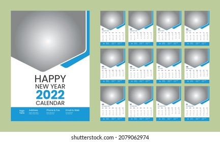 Modèle de calendrier des parois en polygone pour l'année 2022 Ensemble de pages pour 12 mois et page de couverture de 2022 Illustration vectorielle