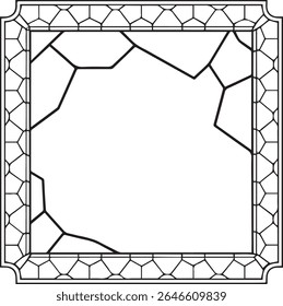Polygon shaped cracked frame with shattered 3D appearance ideal for gaming borders tech effect designs futuristic UI components and dramatic digital layouts