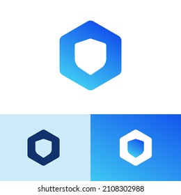 Polygon shield VPN logo vector design concept. Safety company brand logomark illustration template. Can representing defence, attack, virus, hacker, padlock, security, blockchain, website.