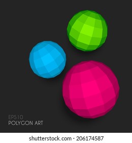 Polygon spheres on dark gray background