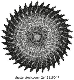 Polygon spiral pattern. Grayscale layered shape. Optical contrast element. Vector abstract design.