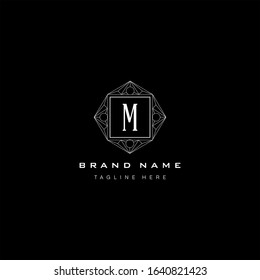 polygon square line art frame isolated on black background vector logo template