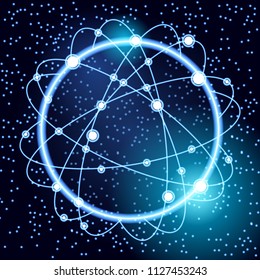 Polygon star in dark universe. Abstract geometric 3D mesh object, vector illustration.