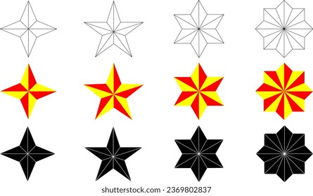 polygon Star icon with 4,5,6,8 points icon set