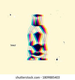 Polygon stereoscopic bear silhouette. Low poly animal. Abstract geometric logo icon. Triangle graphic, origami style, 3D stereo effect. Glitch vector illustration for web design, t-shirt, postcard