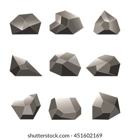 Polygon stone or poly rock vector icons. Set of triangular stones illustration