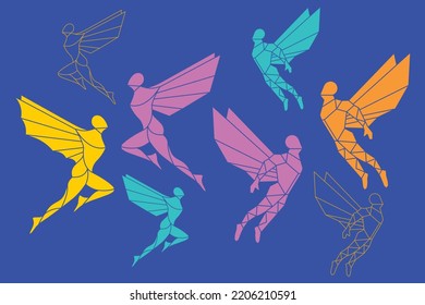 Polygon style man flying with wings vector illustration.
