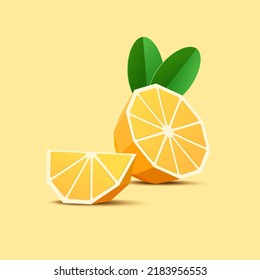 Secciones naranjas estilo polígono sobre fondo amarillo. 3 quinquies ilustración.