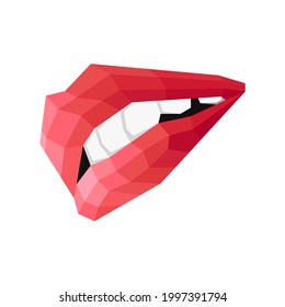 polygon style Sexy red lips isolated on a white background. Vector illustration.