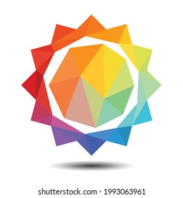 Polygon Sun with rainbow colors Icon on white background