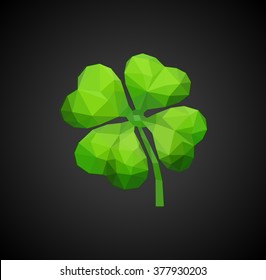polygon symbol of good luck four-leaf clover green on black
