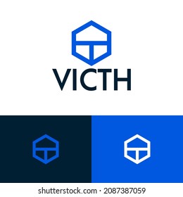 Polygon tech logo design concept. Fintech logomark illustration. Can representing security, hacker, shield, program, ai, system, blockchain, defence, code.