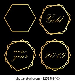 polygon text frame in gold color for new year 2019