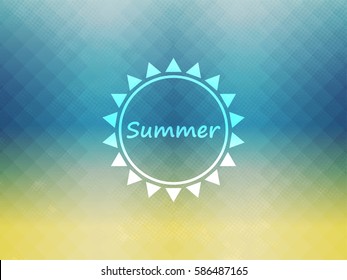 Polygon texture background of summer. Sun logo in the sky. Vector abstract illustration.