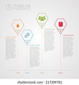 polygon timeline infographics design template with icons