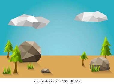 Polygon trees and rocks in desert 