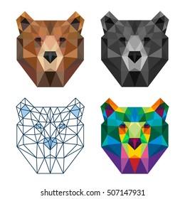 POLYGON TRIANGLE BEAR HEAD POLYGONAL LOGO ICON TEMPLATE SET