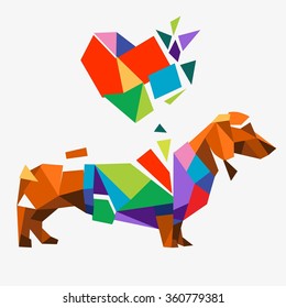 polygon triangle black colorful dog dachshund illustration