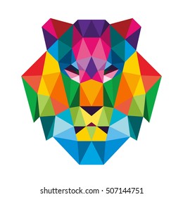 POLYGON TRIANGLE HEAD LION POP ART POLYGONAL LOGO ICON TEMPLATE