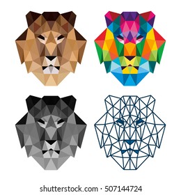 POLYGON TRIANGLE LION HEAD POLYGONAL LOGO ICON TEMPLATE SET