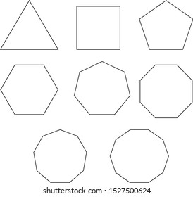 polygon, triangle, quadrilateral, pentagon, hexagon, heptagon, octagon, nonagon, decagon