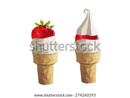 polygon two Ice cream cone Strawberry fresh.vector