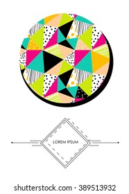 Polygon universal card design with space for text. Geometric triangle template for brochures greeting, business, party cards, notebooks. Trendy colors. 